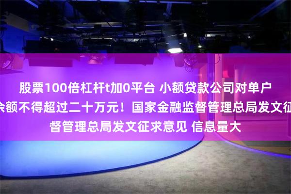 股票100倍杠杆t加0平台 小额贷款公司对单户用于消费的贷款余额不得超过二十万元！国家金融监督管理总局发文征求意见 信息量大