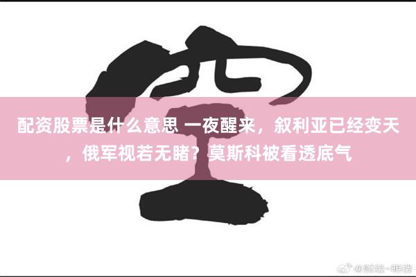 配资股票是什么意思 一夜醒来，叙利亚已经变天，俄军视若无睹？莫斯科被看透底气